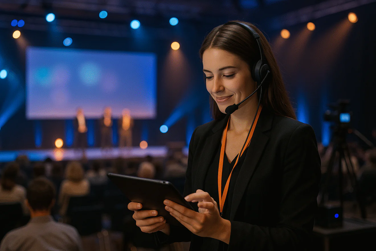Femme concentree a un evenement professionnel