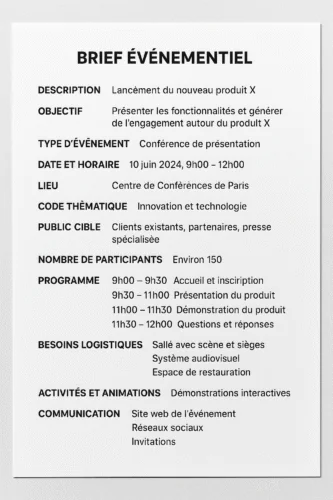 Brief evenementiel pour lancement produit