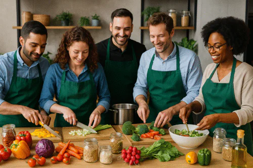 Cours de cuisine éco-responsable en équipe