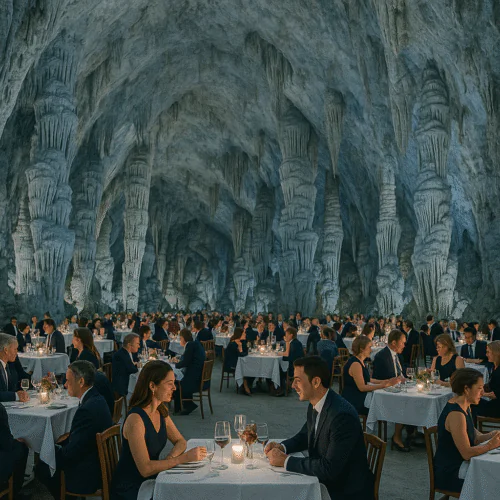 Dîner élégant dans une grotte majestueuse