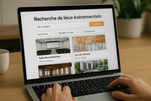 Organisateur cherchant un lieu événementiel disponible sur un ordinateur
