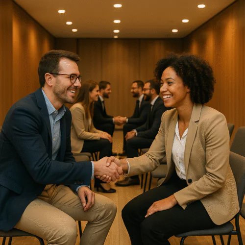 Rencontre professionnelle dans une salle moderne