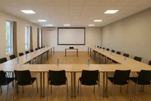 Salle modulable prête pour un séminaire