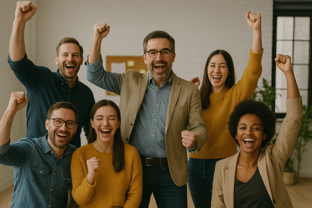 Celebration dequipe dans un bureau lumineux