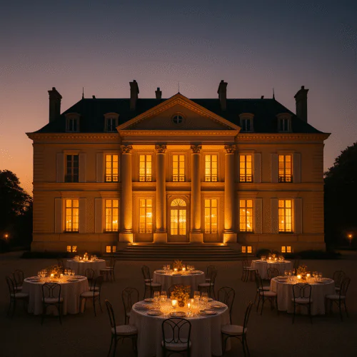 Chateau illumine au crepuscule