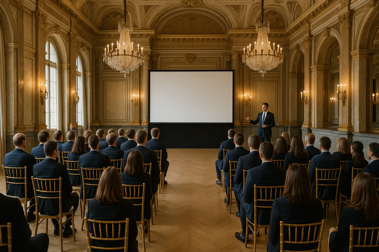 Conference dans une salle neoclassique