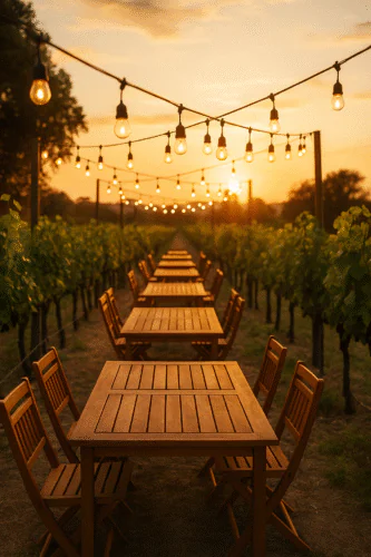 Diner au coucher du soleil dans les vignes