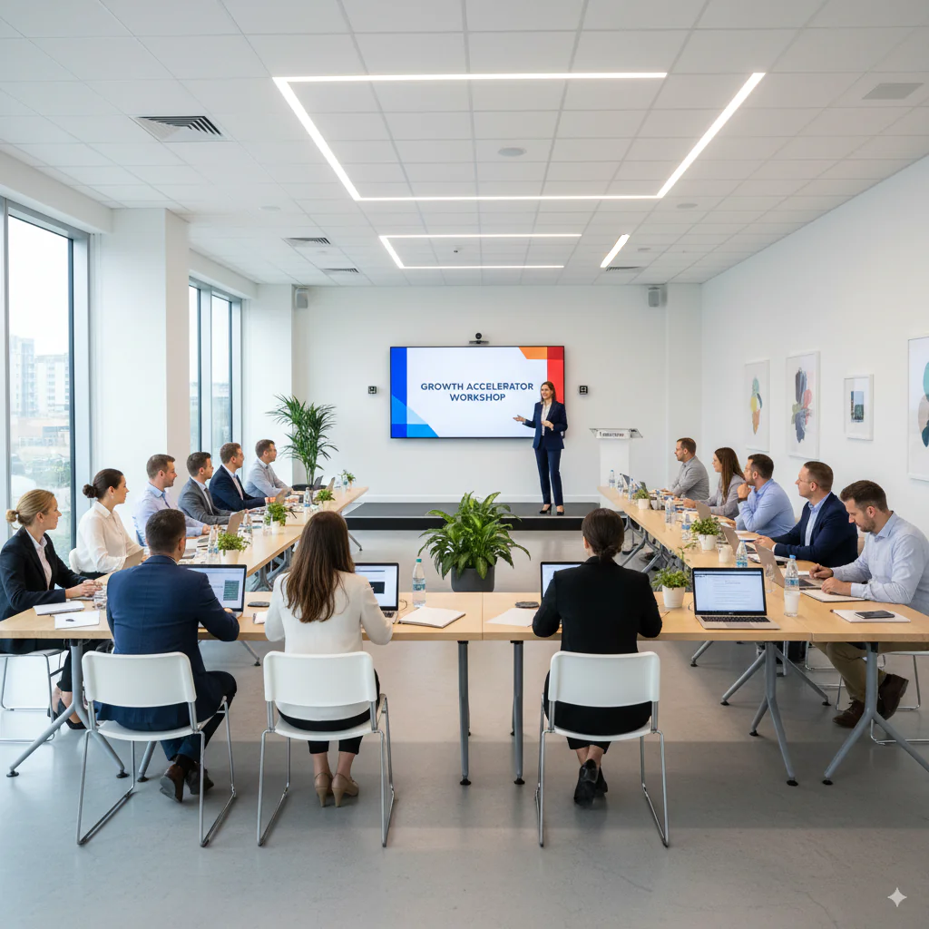 réunion d'entreprise dans un espace de formation professionnel