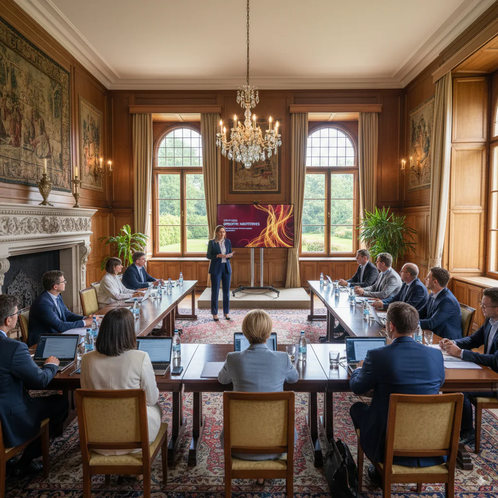 réunion d'entreprise depuis une salle d'un château