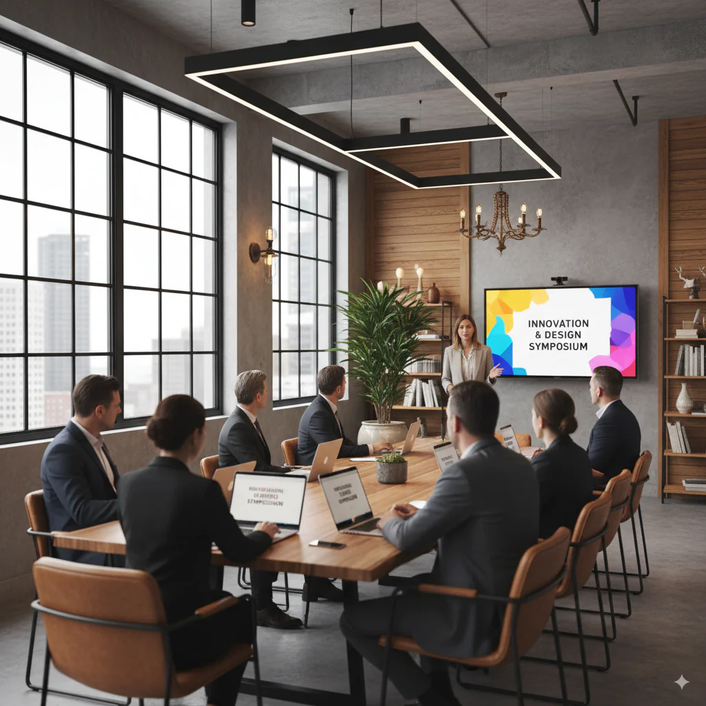 réunion d'entreprise dans une salle de réunion équipée