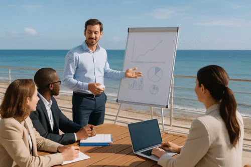 Réunion professionnelle en bord de mer
