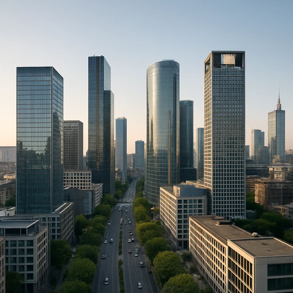 Ville moderne au coucher du soleil