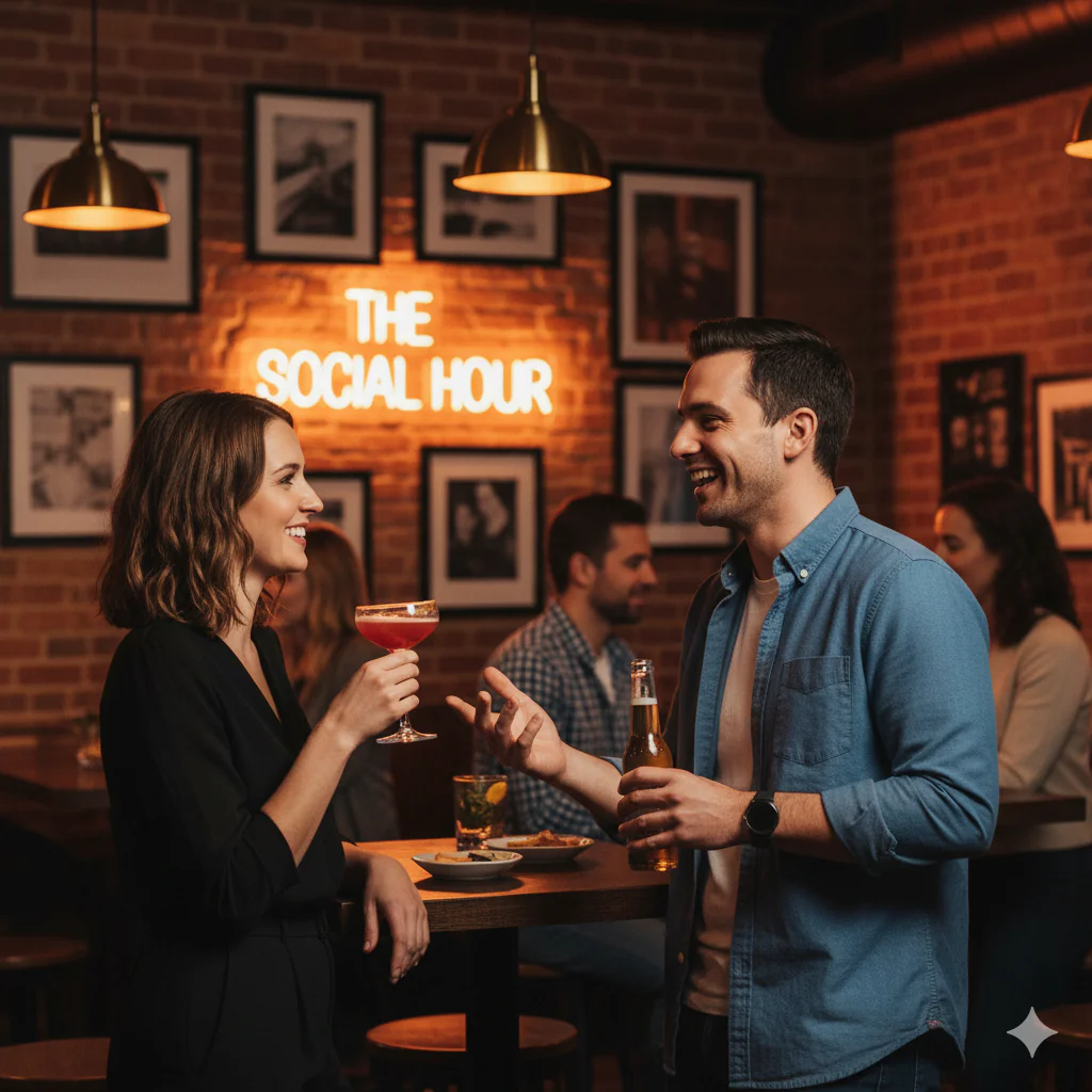 collègues qui échangent ensemble et qui apprennent à se connaître lors d'un afterwork
