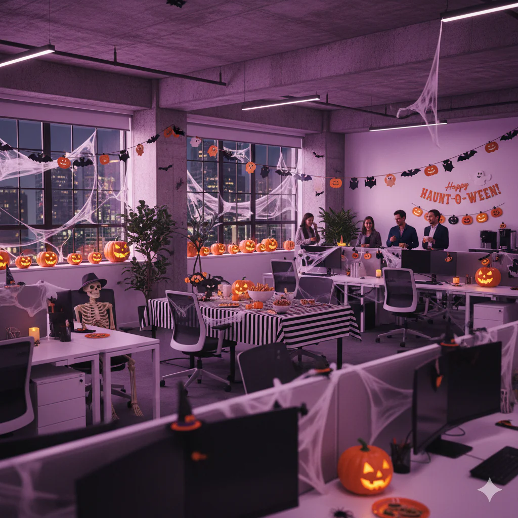 locaux d'entreprise décorés pour Halloween