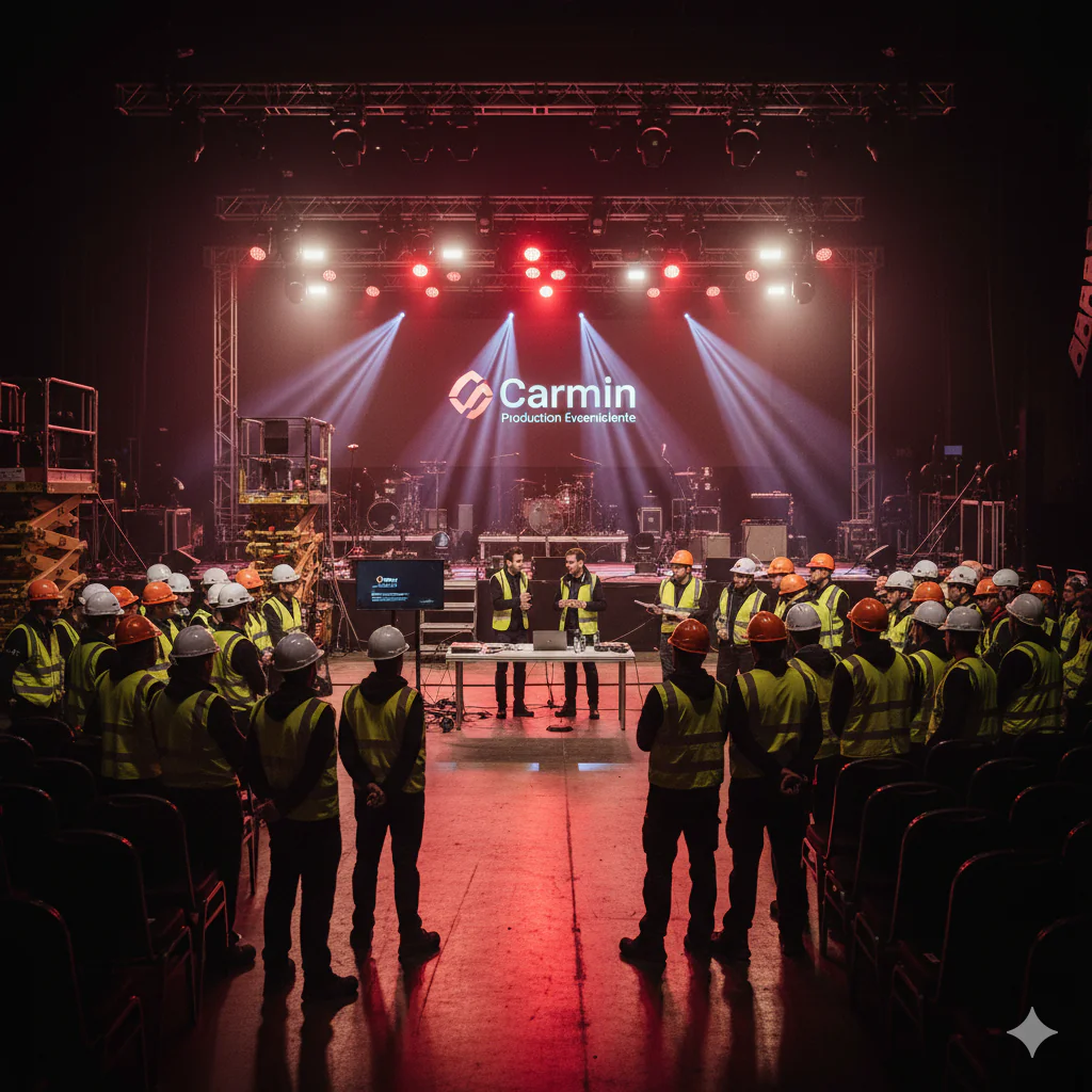 Briefing de Carmin aux équipes de production événementielle