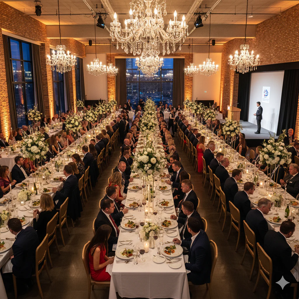 dîner d'entreprise avec 250 convives dans une salle de 400m carrés