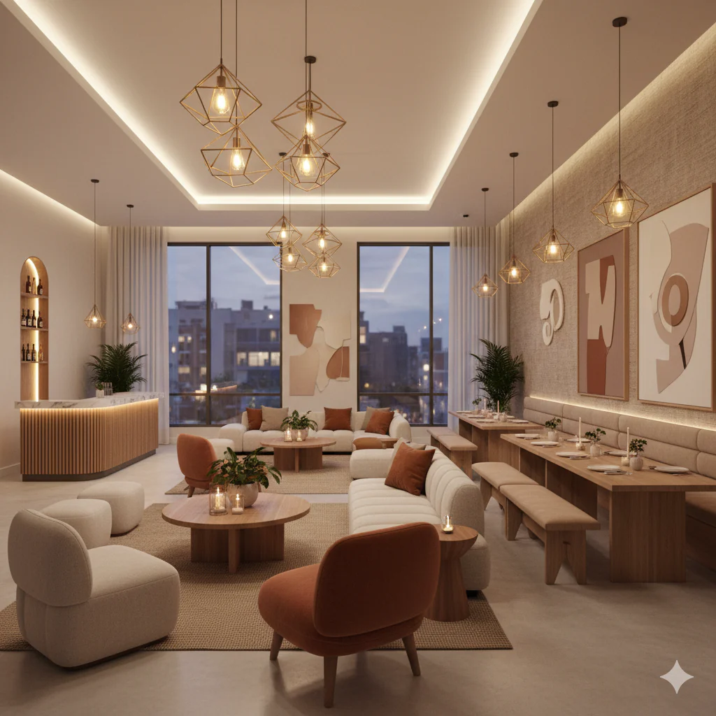 décoration moderne, chaleureuse et lumineuse d'un lieu événementiel