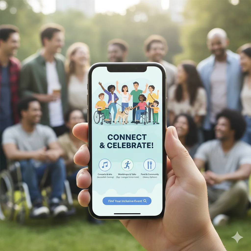 Application d’événement inclusive affichée sur smartphone