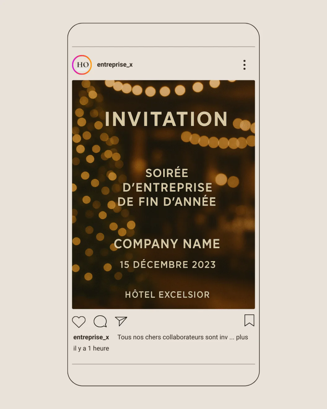 invitation soirée d'entreprise de fin d'année sur Instagram