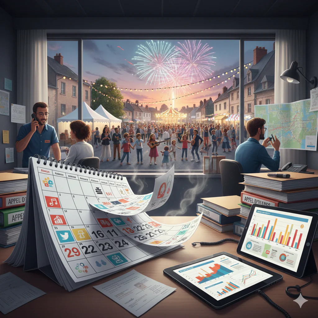 Le calendrier sur le bureau, dans le bureau les collaborateurs, beaucoup de demande 