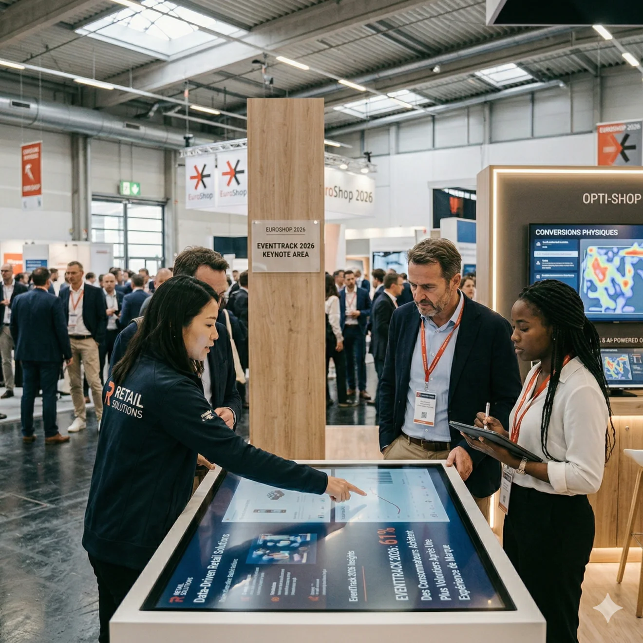 Démonstration de solutions "Data-Driven" sur stand, illustrant la conversion physique en données digitales.