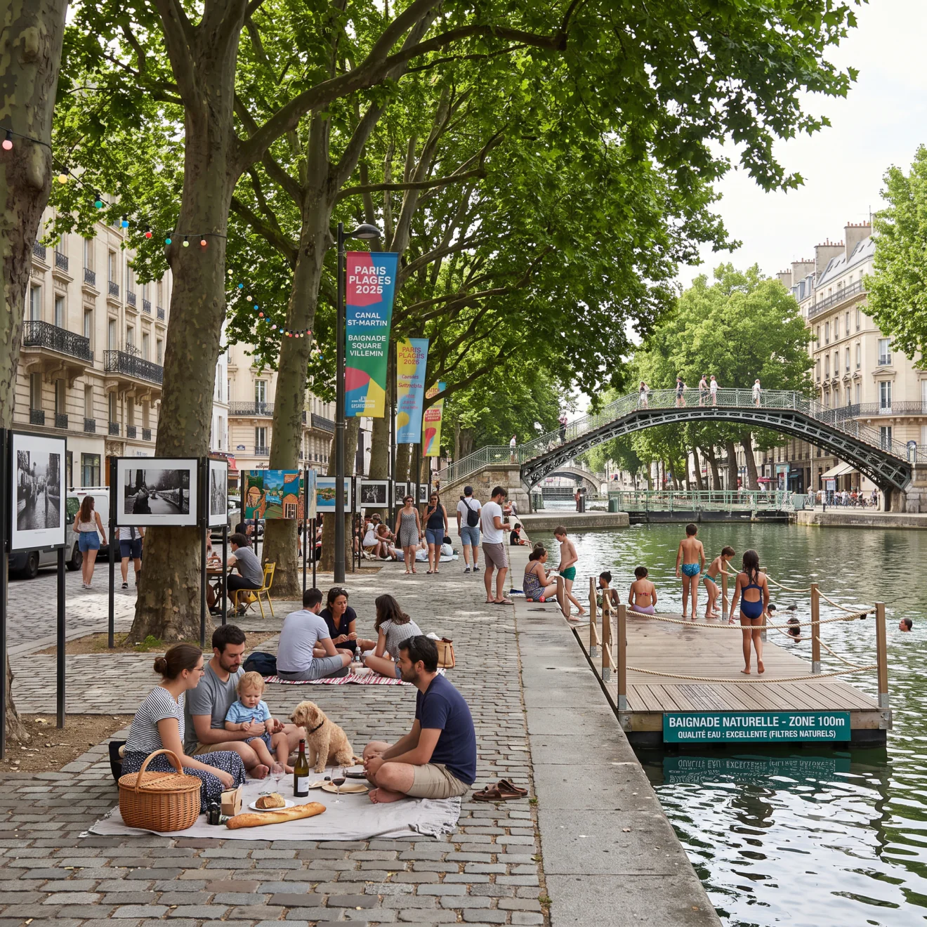 Pique-nique et baignade ombragée le long du canal Saint-Martin.