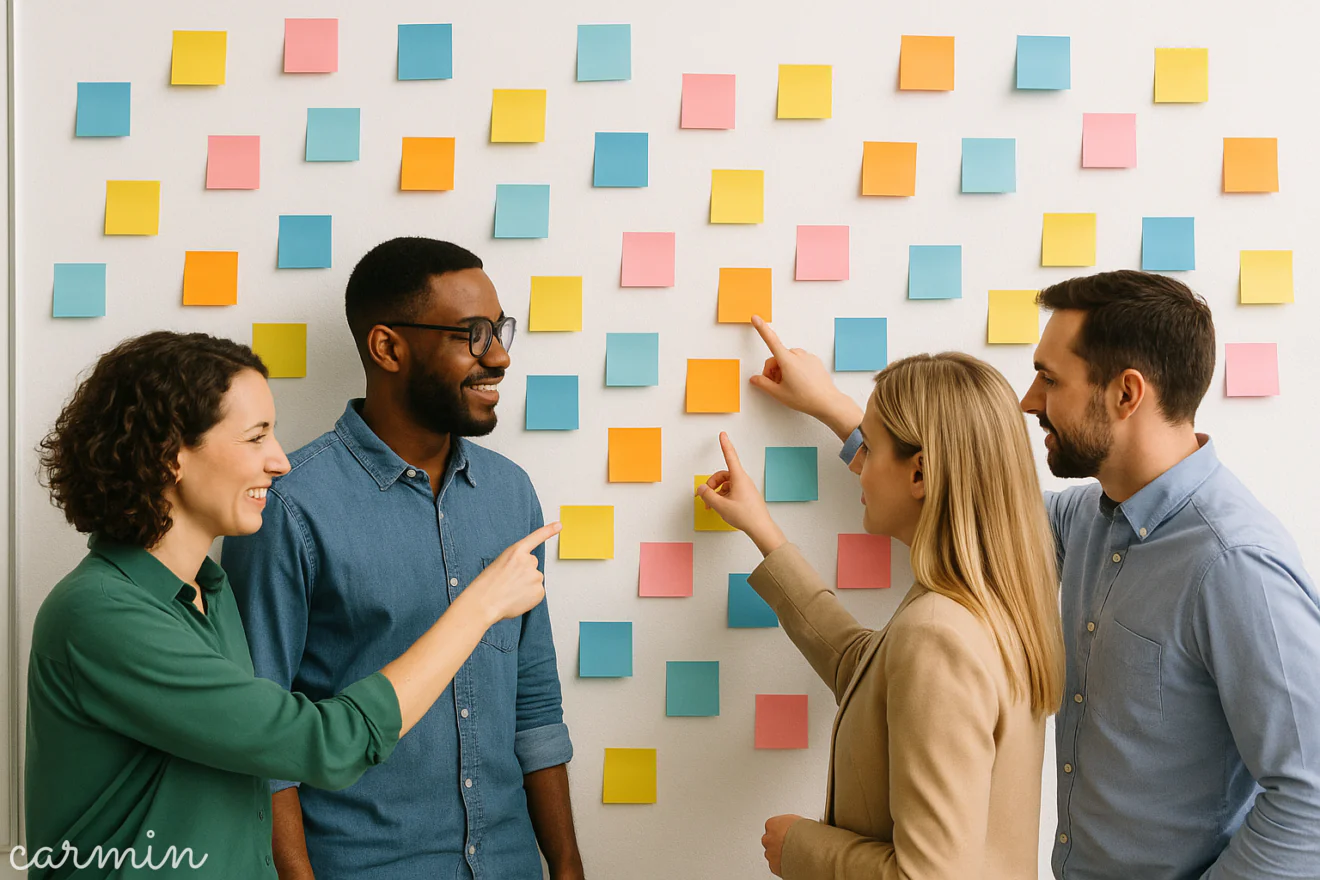 Collègues priorisent des idées sur post-its