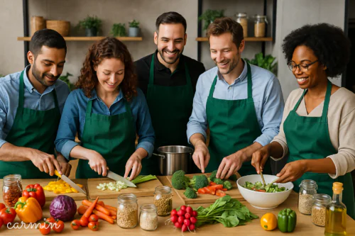 Cours de cuisine éco-responsable en équipe